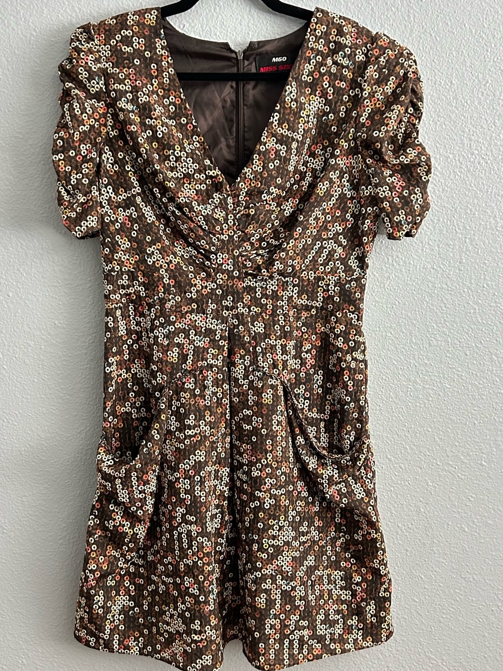 Miss Sixty Brown Sequin Shift Dress W/ Pockets